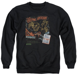 AN OFFCIALLY LICENSED HAMMER HOUSE OF HORROR CREEPING UNKNOWN ADULT UNISEX CREWNECK SWEATSHIRT BLACK