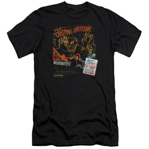 AN OFFCIALLY LICENSED HAMMER HOUSE OF HORROR CREEPING UNKNOWN MEN'S PREMIUM SLIM FIT T-SHIRT BLACK