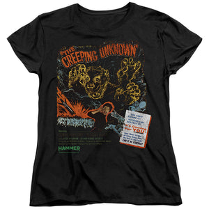 AN OFFCIALLY LICENSED HAMMER HOUSE OF HORROR CREEPING UNKNOWN WOMEN'S REGULAR FIT T-SHIRT BLACK