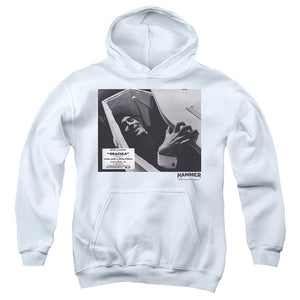 AN OFFCIALLY LICENSED HAMMER HOUSE OF HORROR COFFIN YOUTH HOODIE WHITE