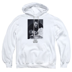 AN OFFCIALLY LICENSED HAMMER HOUSE OF HORROR DRACULA TEETH ADULT UNISEX PULLOVER HOODIE WHITE