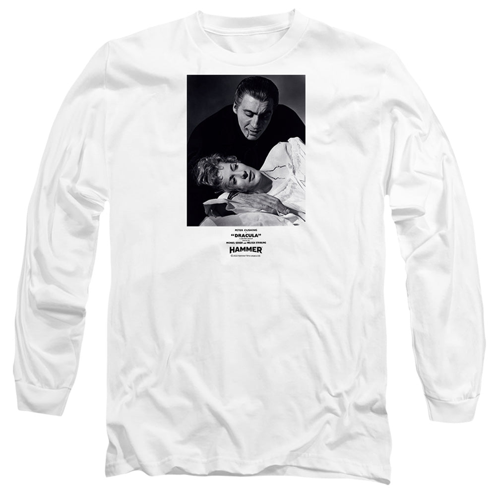 AN OFFCIALLY LICENSED HAMMER HOUSE OF HORROR DRACULA TEETH MEN'S LONG SLEEVE T-SHIRT WHITE