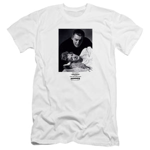 AN OFFCIALLY LICENSED HAMMER HOUSE OF HORROR DRACULA TEETH MEN'S PREMIUM SLIM FIT T-SHIRT WHITE
