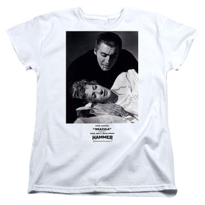 AN OFFCIALLY LICENSED HAMMER HOUSE OF HORROR DRACULA TEETH WOMEN'S REGULAR FIT T-SHIRT WHITE