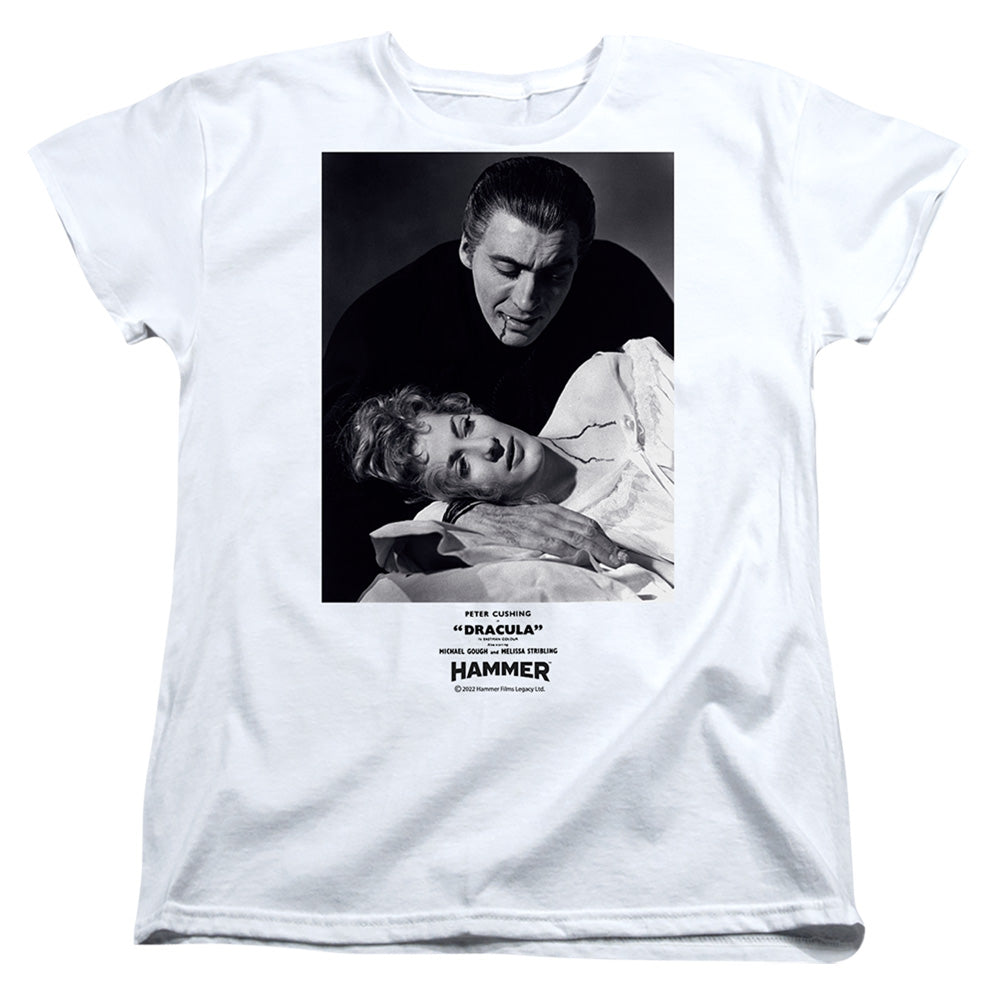 AN OFFCIALLY LICENSED HAMMER HOUSE OF HORROR DRACULA TEETH WOMEN'S REGULAR FIT T-SHIRT WHITE