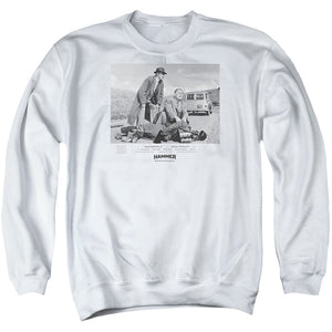 AN OFFCIALLY LICENSED HAMMER HOUSE OF HORROR QUARTERMASS 11 ADULT UNISEX CREWNECK SWEATSHIRT WHITE