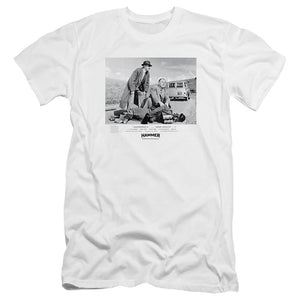 AN OFFCIALLY LICENSED HAMMER HOUSE OF HORROR QUARTERMASS 11 MEN'S PREMIUM SLIM FIT T-SHIRT WHITE