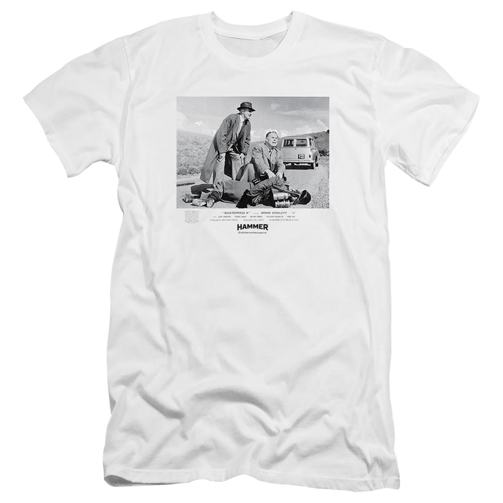 AN OFFCIALLY LICENSED HAMMER HOUSE OF HORROR QUARTERMASS 11 MEN'S PREMIUM SLIM FIT T-SHIRT WHITE