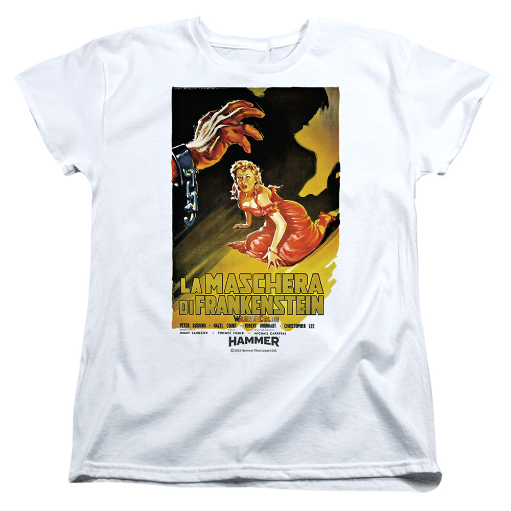 AN OFFCIALLY LICENSED HAMMER HOUSE OF HORROR LA MASCHERA WOMEN'S REGULAR FIT T-SHIRT WHITE