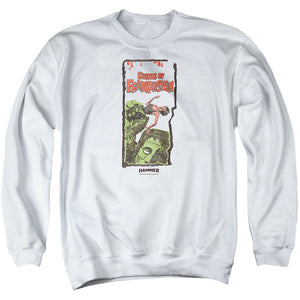 AN OFFCIALLY LICENSED HAMMER HOUSE OF HORROR CURSE OF FRANKENSTIEN ADULT UNISEX CREWNECK SWEATSHIRT WHITE