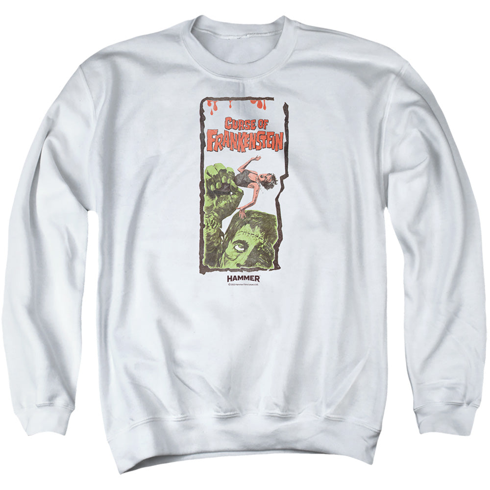 AN OFFCIALLY LICENSED HAMMER HOUSE OF HORROR CURSE OF FRANKENSTIEN ADULT UNISEX CREWNECK SWEATSHIRT WHITE