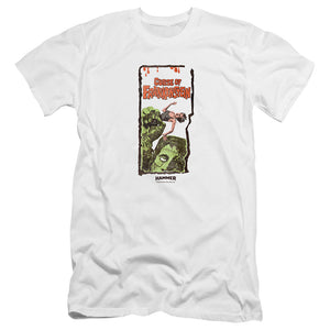 AN OFFCIALLY LICENSED HAMMER HOUSE OF HORROR CURSE OF FRANKENSTIEN MEN'S PREMIUM SLIM FIT T-SHIRT WHITE