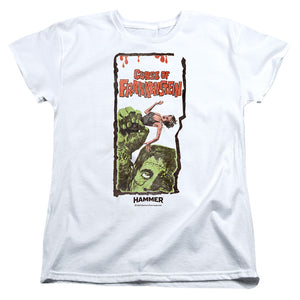 AN OFFCIALLY LICENSED HAMMER HOUSE OF HORROR CURSE OF FRANKENSTIEN WOMEN'S REGULAR FIT T-SHIRT WHITE