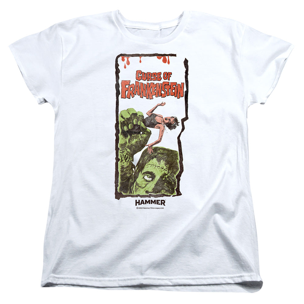 AN OFFCIALLY LICENSED HAMMER HOUSE OF HORROR CURSE OF FRANKENSTIEN WOMEN'S REGULAR FIT T-SHIRT WHITE