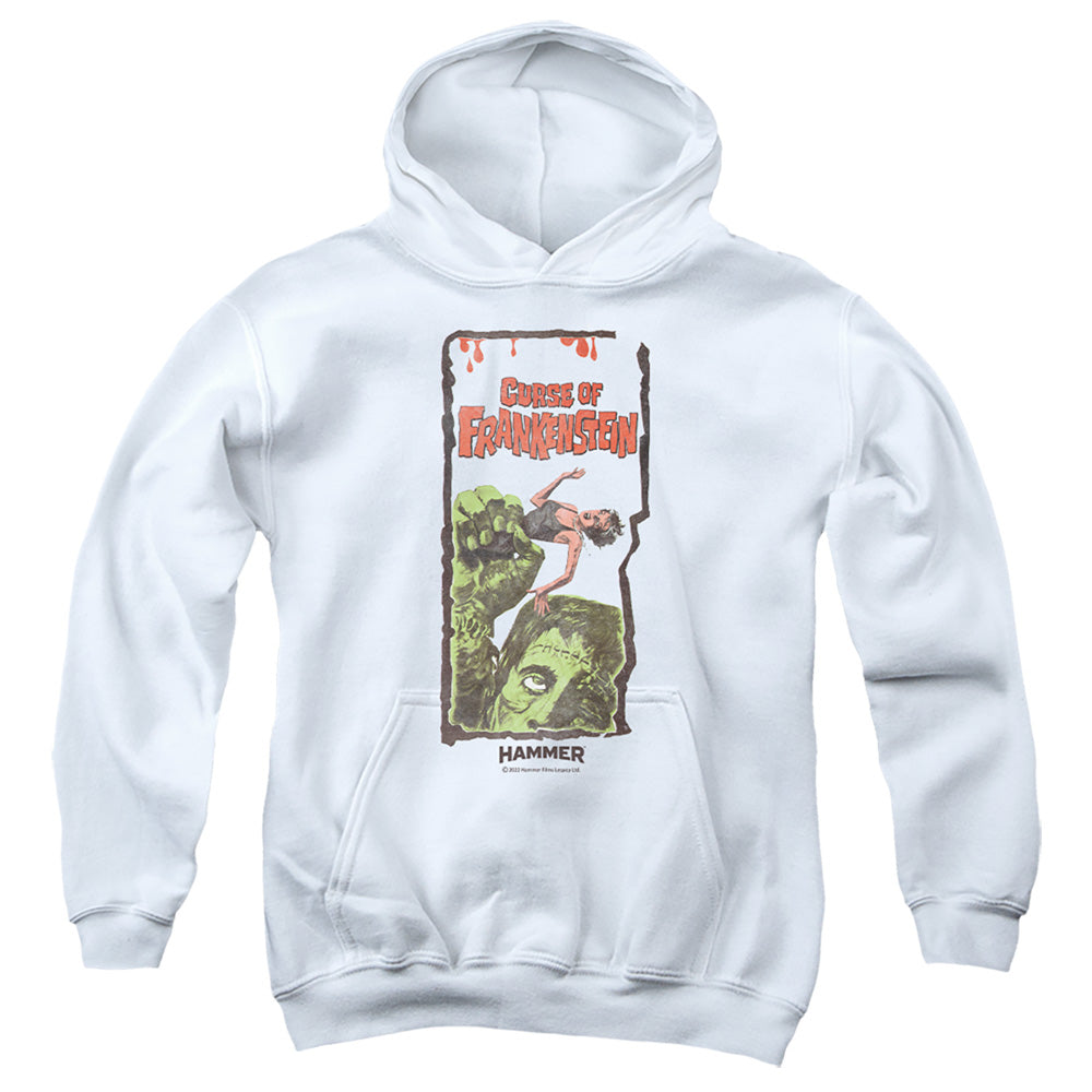 AN OFFCIALLY LICENSED HAMMER HOUSE OF HORROR CURSE OF FRANKENSTIEN YOUTH HOODIE WHITE