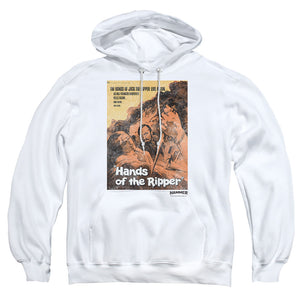AN OFFCIALLY LICENSED HAMMER HOUSE OF HORROR HANDS OF THE RIPPER ADULT UNISEX PULLOVER HOODIE WHITE