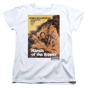 AN OFFCIALLY LICENSED HAMMER HOUSE OF HORROR HANDS OF THE RIPPER WOMEN'S REGULAR FIT T-SHIRT WHITE