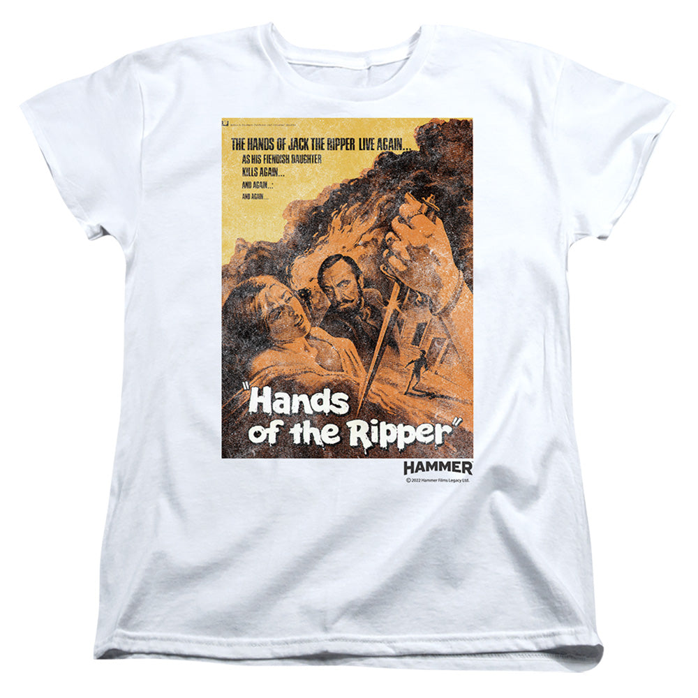 AN OFFCIALLY LICENSED HAMMER HOUSE OF HORROR HANDS OF THE RIPPER WOMEN'S REGULAR FIT T-SHIRT WHITE