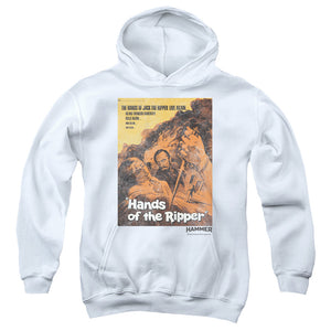 AN OFFCIALLY LICENSED HAMMER HOUSE OF HORROR HANDS OF THE RIPPER YOUTH HOODIE WHITE