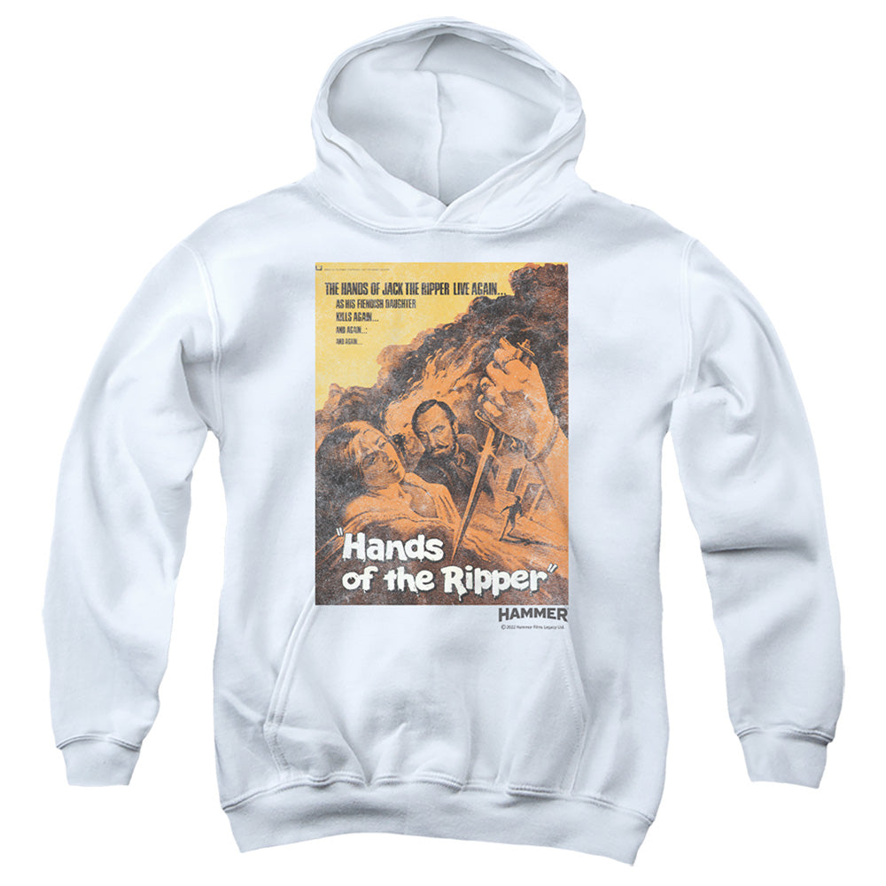 AN OFFCIALLY LICENSED HAMMER HOUSE OF HORROR HANDS OF THE RIPPER YOUTH HOODIE WHITE