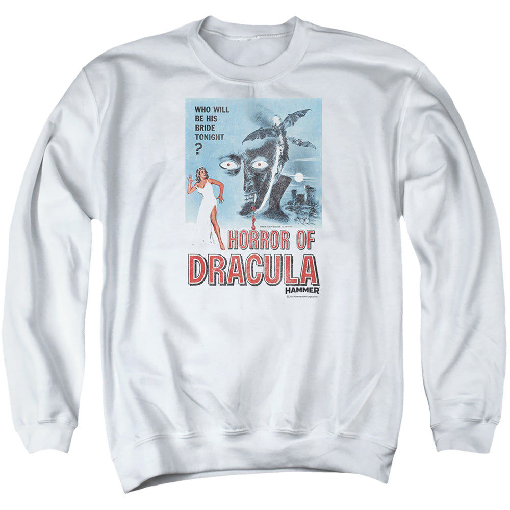 AN OFFCIALLY LICENSED HAMMER HOUSE OF HORROR HORROR TONIGHT ADULT UNISEX CREWNECK SWEATSHIRT WHITE