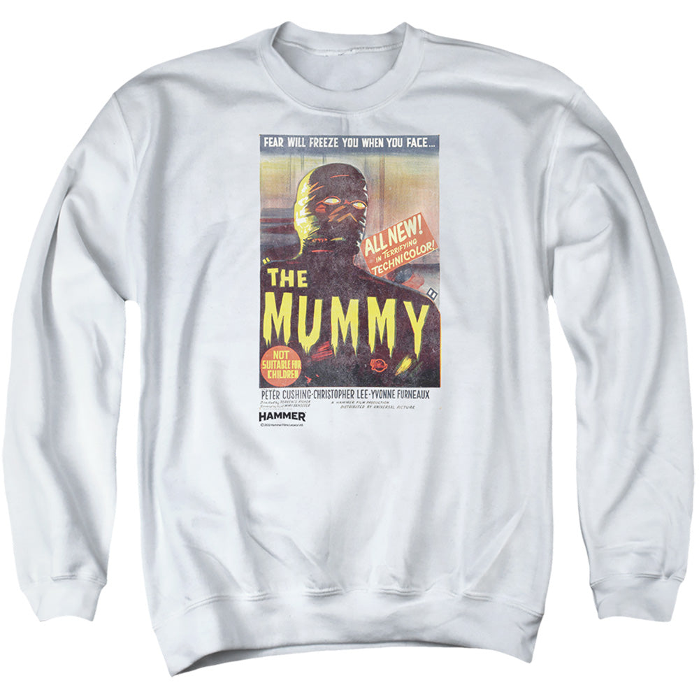 AN OFFCIALLY LICENSED HAMMER HOUSE OF HORROR THE MUMMY ADULT UNISEX CREWNECK SWEATSHIRT WHITE