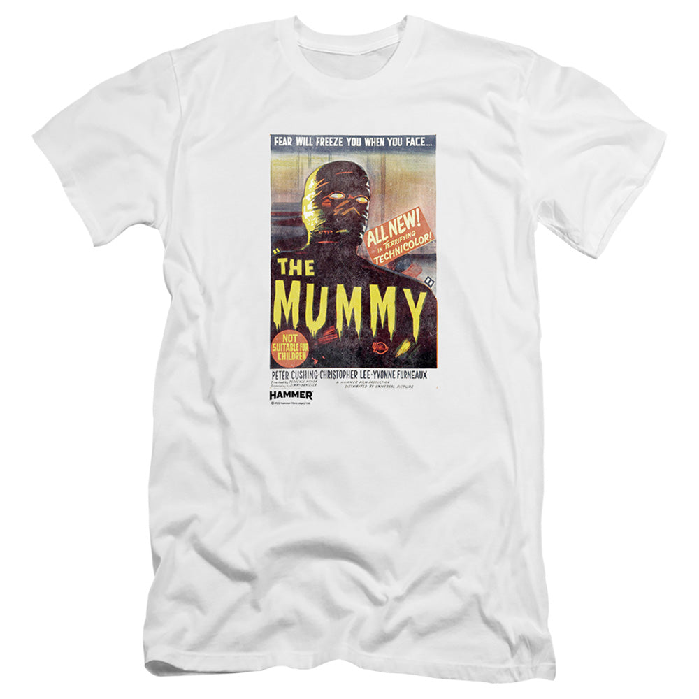 AN OFFCIALLY LICENSED HAMMER HOUSE OF HORROR THE MUMMY MEN'S PREMIUM SLIM FIT T-SHIRT WHITE