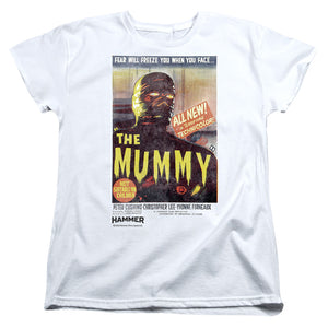 AN OFFCIALLY LICENSED HAMMER HOUSE OF HORROR THE MUMMY WOMEN'S REGULAR FIT T-SHIRT WHITE