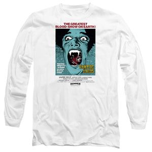 AN OFFCIALLY LICENSED HAMMER HOUSE OF HORROR VAMPIRE CIRCUS LIGHT MEN'S LONG SLEEVE T-SHIRT WHITE