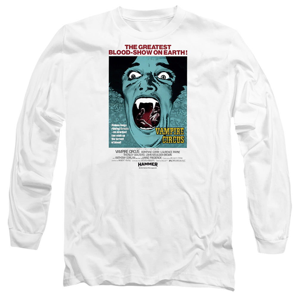 AN OFFCIALLY LICENSED HAMMER HOUSE OF HORROR VAMPIRE CIRCUS LIGHT MEN'S LONG SLEEVE T-SHIRT WHITE