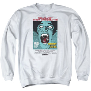 AN OFFCIALLY LICENSED HAMMER HOUSE OF HORROR VAMPIRE CIRCUS LIGHT ADULT UNISEX CREWNECK SWEATSHIRT WHITE