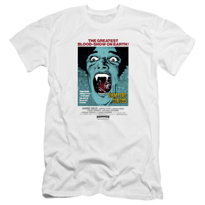AN OFFCIALLY LICENSED HAMMER HOUSE OF HORROR VAMPIRE CIRCUS LIGHT MEN'S PREMIUM SLIM FIT T-SHIRT WHITE