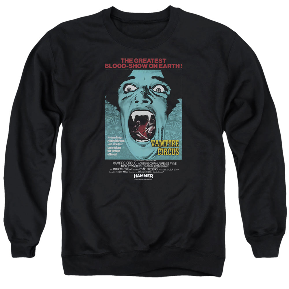 AN OFFCIALLY LICENSED HAMMER HOUSE OF HORROR VAMPIRE CIRCUS DARK ADULT UNISEX CREWNECK SWEATSHIRT BLACK