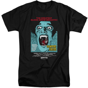 AN OFFCIALLY LICENSED HAMMER HOUSE OF HORROR VAMPIRE CIRCUS DARK MEN'S TALL FIT T-SHIRT BLACK