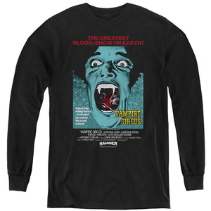 AN OFFCIALLY LICENSED HAMMER HOUSE OF HORROR VAMPIRE CIRCUS DARK YOUTH LONG SLEEVE T-SHIRT BLACK