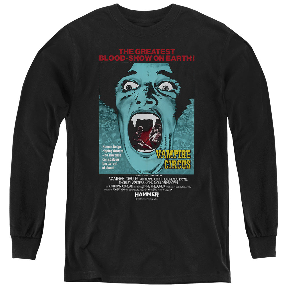 AN OFFCIALLY LICENSED HAMMER HOUSE OF HORROR VAMPIRE CIRCUS DARK YOUTH LONG SLEEVE T-SHIRT BLACK