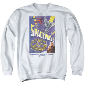 AN OFFCIALLY LICENSED HAMMER HOUSE OF HORROR SPACEWAYS ADULT UNISEX CREWNECK SWEATSHIRT WHITE