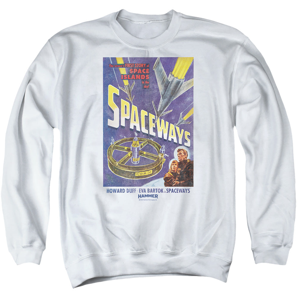 AN OFFCIALLY LICENSED HAMMER HOUSE OF HORROR SPACEWAYS ADULT UNISEX CREWNECK SWEATSHIRT WHITE
