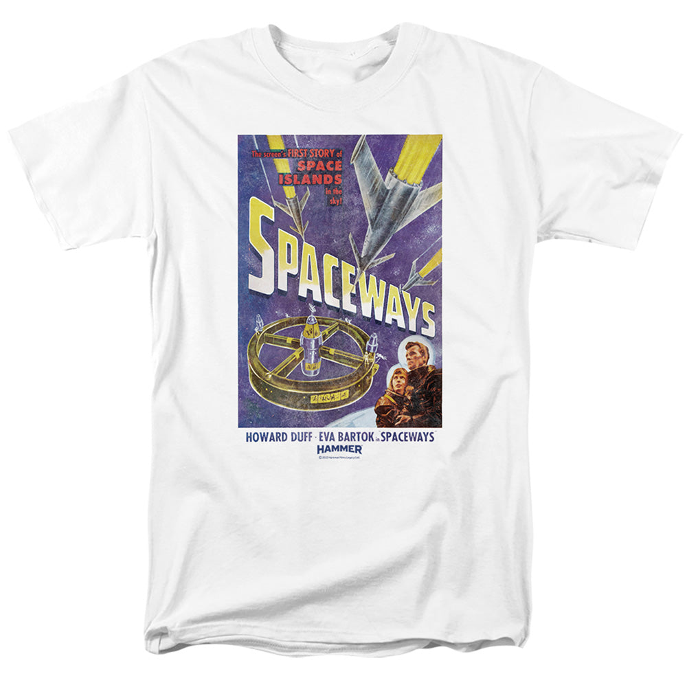 AN OFFCIALLY LICENSED HAMMER HOUSE OF HORROR SPACEWAYS MEN'S REGULAR FIT T-SHIRT WHITE