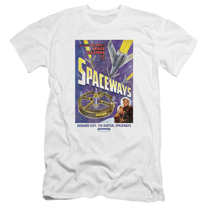 AN OFFCIALLY LICENSED HAMMER HOUSE OF HORROR SPACEWAYS MEN'S PREMIUM SLIM FIT T-SHIRT WHITE
