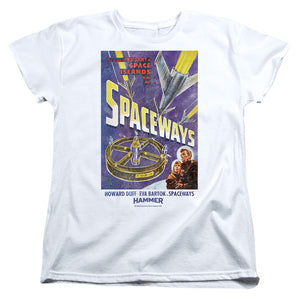 AN OFFCIALLY LICENSED HAMMER HOUSE OF HORROR SPACEWAYS WOMEN'S REGULAR FIT T-SHIRT WHITE