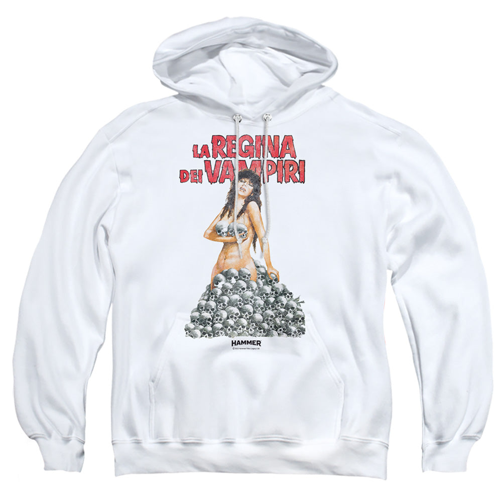 AN OFFCIALLY LICENSED HAMMER HOUSE OF HORROR LA REGINA ADULT UNISEX PULLOVER HOODIE WHITE