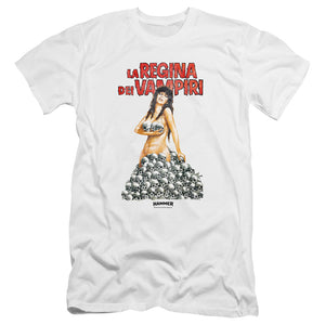 AN OFFCIALLY LICENSED HAMMER HOUSE OF HORROR LA REGINA MEN'S PREMIUM SLIM FIT T-SHIRT WHITE