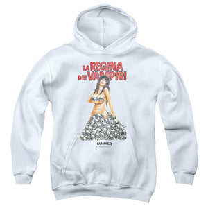 AN OFFCIALLY LICENSED HAMMER HOUSE OF HORROR LA REGINA YOUTH HOODIE WHITE