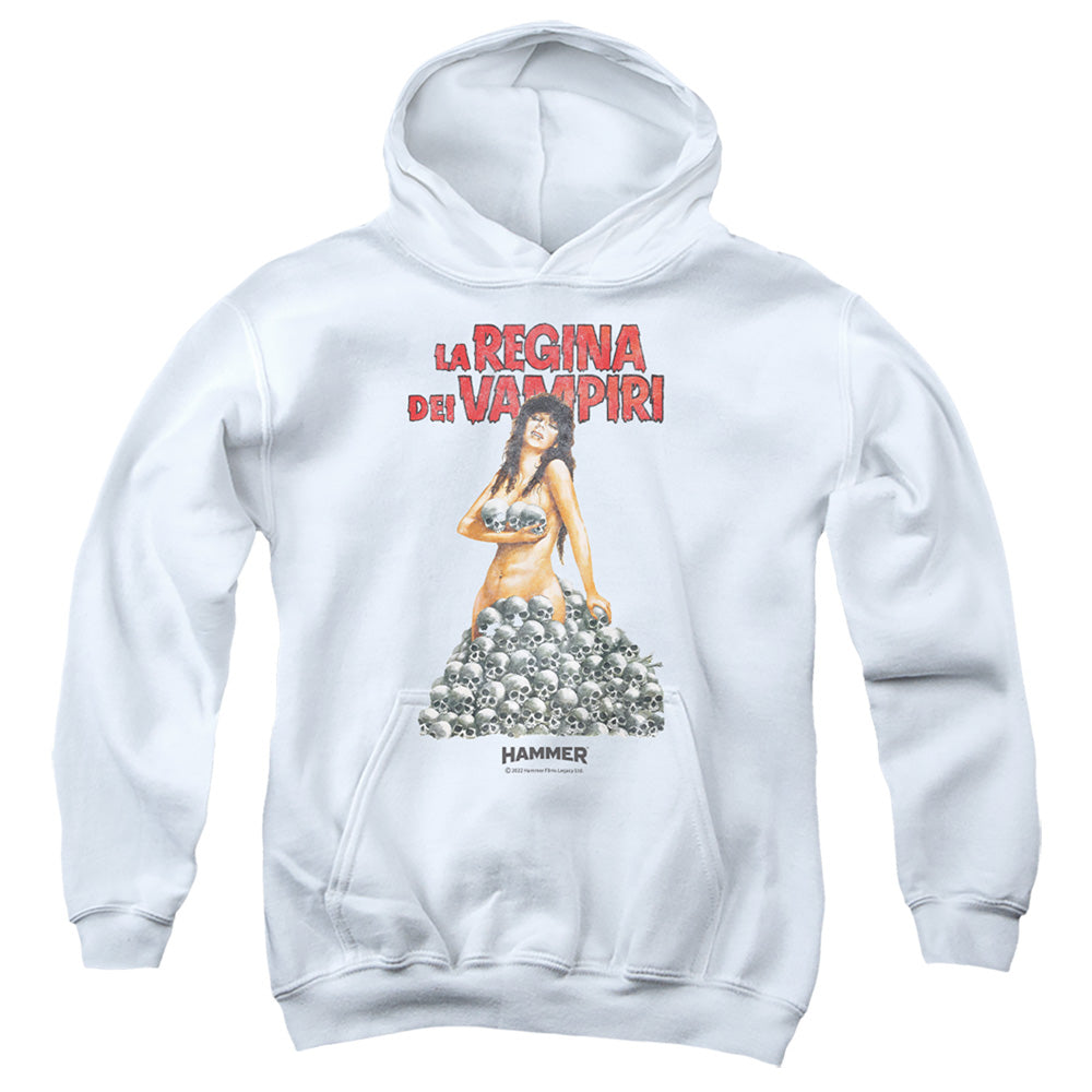 AN OFFCIALLY LICENSED HAMMER HOUSE OF HORROR LA REGINA YOUTH HOODIE WHITE