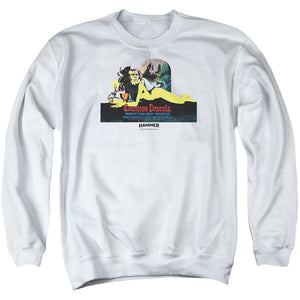AN OFFCIALLY LICENSED HAMMER HOUSE OF HORROR COUNTESS LIGHT ADULT UNISEX CREWNECK SWEATSHIRT WHITE