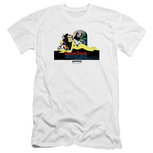 AN OFFCIALLY LICENSED HAMMER HOUSE OF HORROR COUNTESS LIGHT MEN'S PREMIUM SLIM FIT T-SHIRT WHITE
