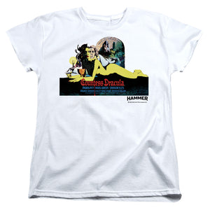 AN OFFCIALLY LICENSED HAMMER HOUSE OF HORROR COUNTESS LIGHT WOMEN'S REGULAR FIT T-SHIRT WHITE
