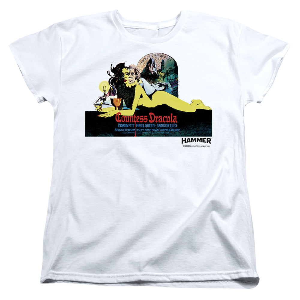 AN OFFCIALLY LICENSED HAMMER HOUSE OF HORROR COUNTESS LIGHT WOMEN'S REGULAR FIT T-SHIRT WHITE