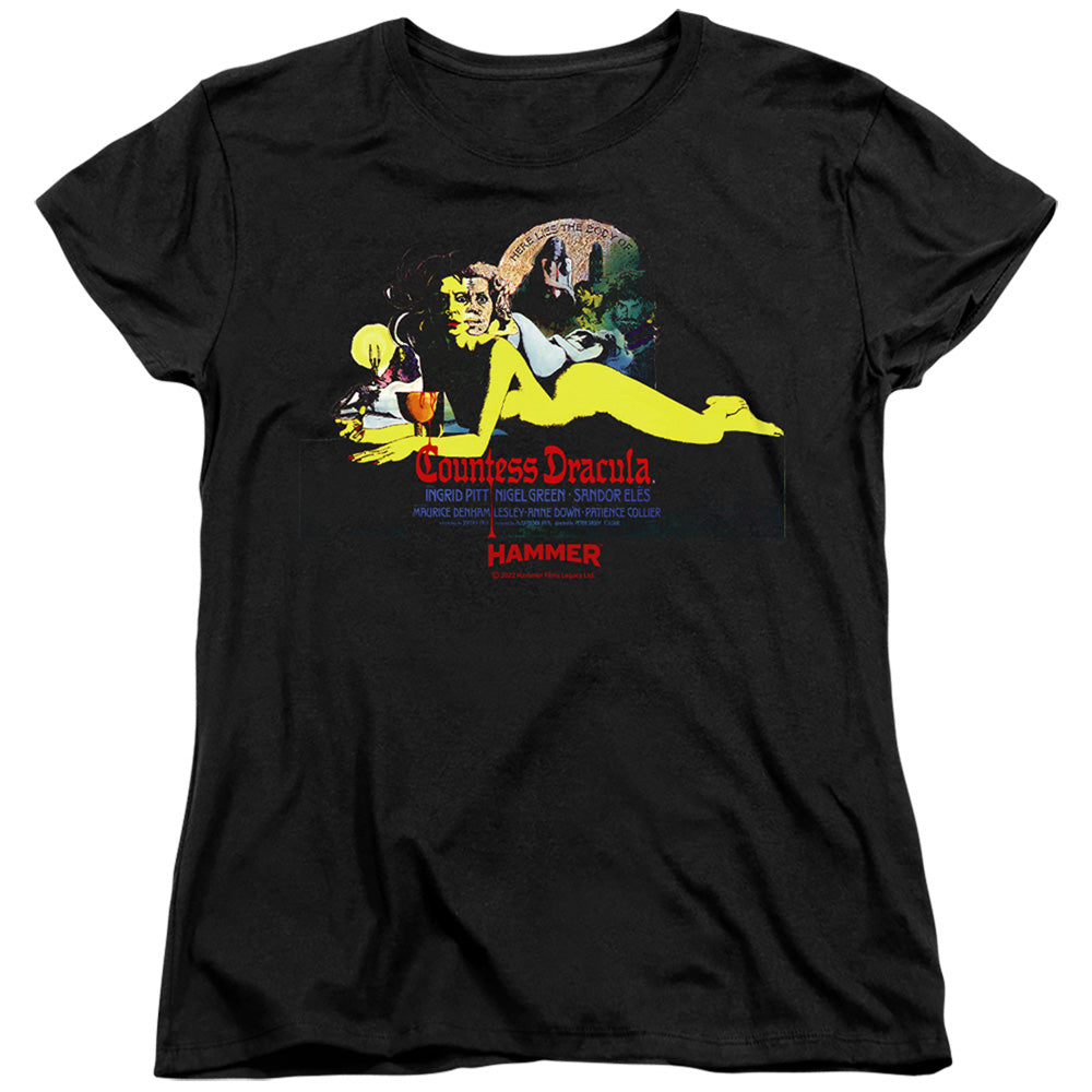 AN OFFCIALLY LICENSED HAMMER HOUSE OF HORROR COUNTESS DARK WOMEN'S REGULAR FIT T-SHIRT BLACK